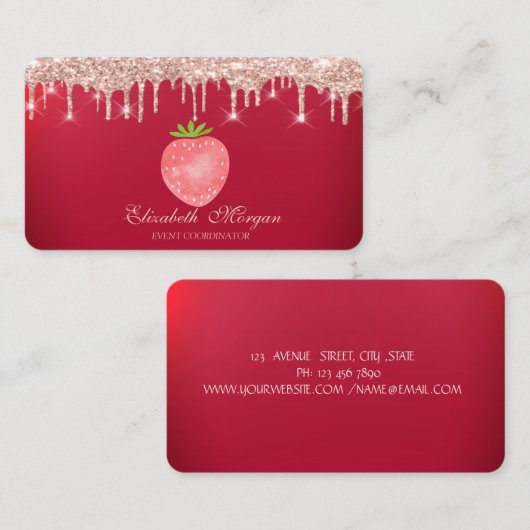 Rose Gold Tropfen Strawberry Red Visitenkarte (Vorne/Hinten)