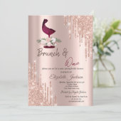 Rose Gold Tropfen Weinglas Brautparty Einladung (Stehend Vorderseite)