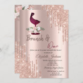 Rose Gold Tropfen Weinglas Brautparty Einladung (Vorne/Hinten)