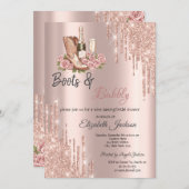 Rose Gold Tropfen Weinstiefel & Bubbly Bridal Einladung (Vorne/Hinten)