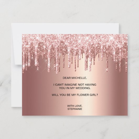 Rose Gold Tropfen werden Sie meine Blume Mädchen? Einladung (Rückseite)