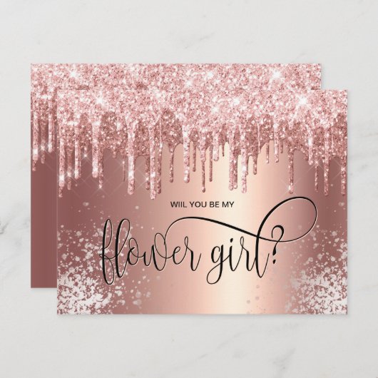 Rose Gold Tropfen werden Sie meine Blume Mädchen? Einladung (Vorne/Hinten)