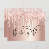 Rose Gold Tropfen werden Sie meine Blume Mädchen? Einladung (Vorne/Hinten)