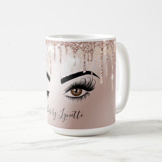 Rose Gold Tropfen wink Augen lange Leinen Kaffeetasse (VorderseiteRechts)