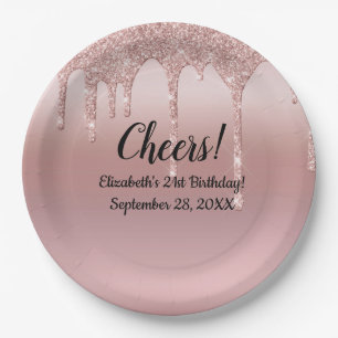 Rose Gold tropfende Glitter 21. Geburtstag  Pappteller