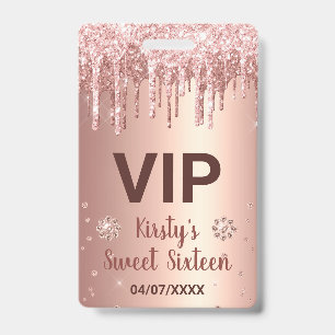 Rose Gold tropfende Glitter & Diamond Sweet 16 Ausweis