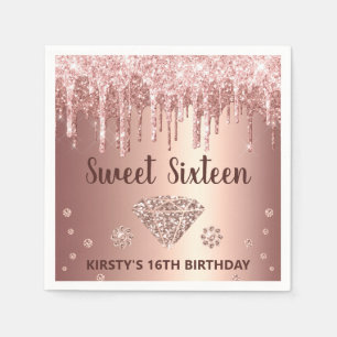 Rose Gold tropfender Glitter & Diamond Sweet 16 Serviette