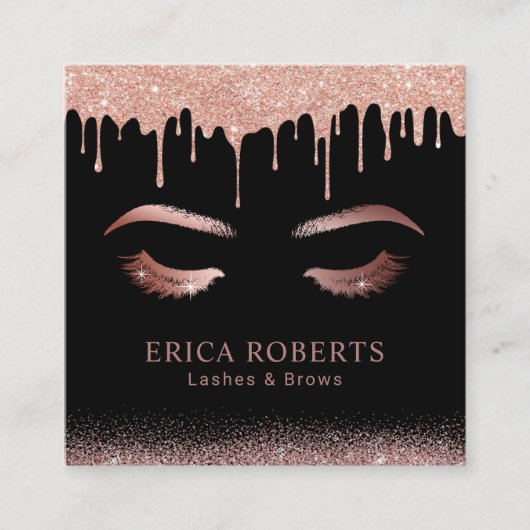 Rose Gold Tropfens Lashes & Brows Makeust Quadratische Visitenkarte (Vorderseite)