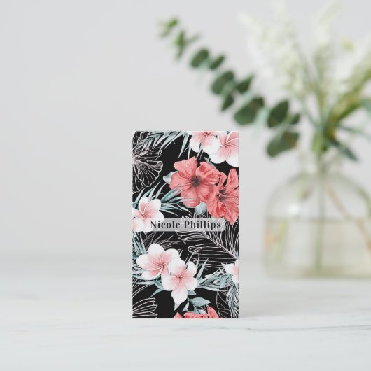 Rose Gold Tropical Botanical Island Paradies Chic Visitenkarte (Stehend Vorderseite)