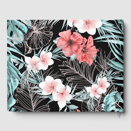 Rose Gold Tropical Elegante Botanische Hochzeit Gästebuch (Rückseite)