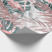 Rose Gold Tropical Flamingos Blätter & Marble Part Geschenkpapier (Ecke)
