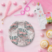 Rose Gold Tropical Flamingos Blätter & Marble Part Pappteller (Party)