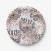 Rose Gold Tropical Flamingos Blätter & Marble Part Pappteller (Vorderseite)