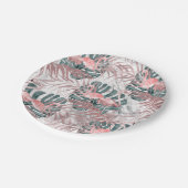 Rose Gold Tropical Flamingos Blätter & Marble Part Pappteller (Schrägansicht)