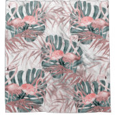Rose Gold Tropical Flamingos Blätter & Marmor Duschvorhang (Vorderseite)