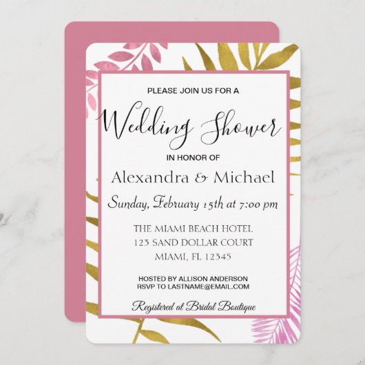 Rose Gold Tropical Floral Couple Dusche Einladung (Vorne/Hinten)