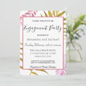 Rose Gold Tropical Floral Engagement Party Einladung (Stehend Vorderseite)