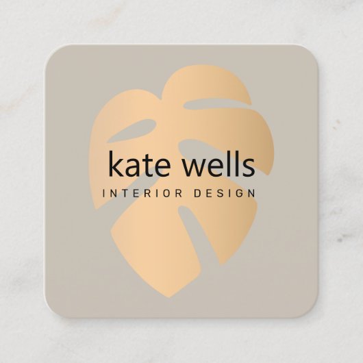 Rose Gold Tropical Leaf Design Quadratische Visitenkarte (Vorderseite)