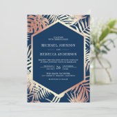 Rose Gold Tropical Palm All in One Wedding Einladung (Stehend Vorderseite)