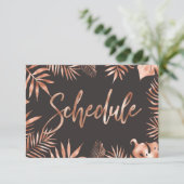 Rose Gold Tropical Palm Blätter Hochzeitsplan Einladung (Stehend Vorderseite)