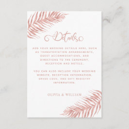 Rose Gold Tropical Palm Leaf White Wedding Details Begleitkarte