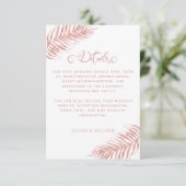 Rose Gold Tropical Palm Leaf White Wedding Details Begleitkarte (Stehend Vorderseite)