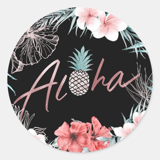 Rose Gold Tropische Ananas Aloha Luau Runder Aufkleber (Vorderseite)