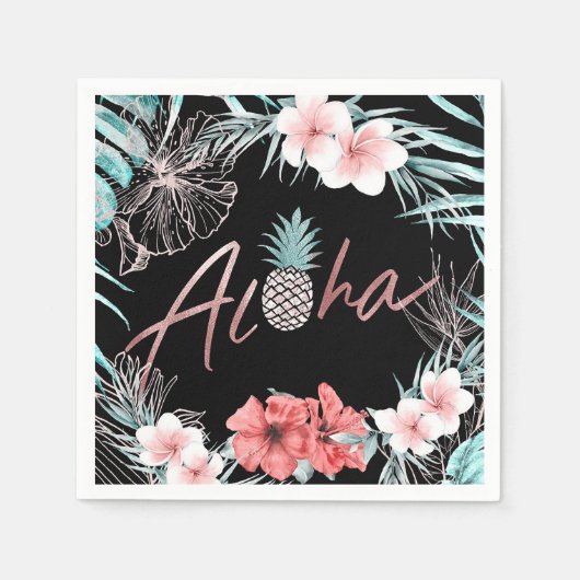 Rose Gold Tropische Ananas Aloha Luau Serviette (Vorderseite)