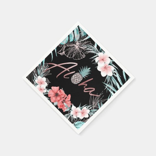 Rose Gold Tropische Ananas Aloha Luau Serviette (Ecke)