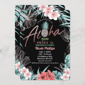 Rose Gold Tropische Ananas Aloha Luau Sweet 16 Einladung (Vorne/Hinten)