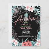 Rose Gold Tropische Ananas Aloha Luau Sweet 16 Einladung (Vorderseite)