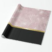 Rose Gold Tropische Blätter mit schwarzer Grenze Geschenkpapier (Ungerollt)