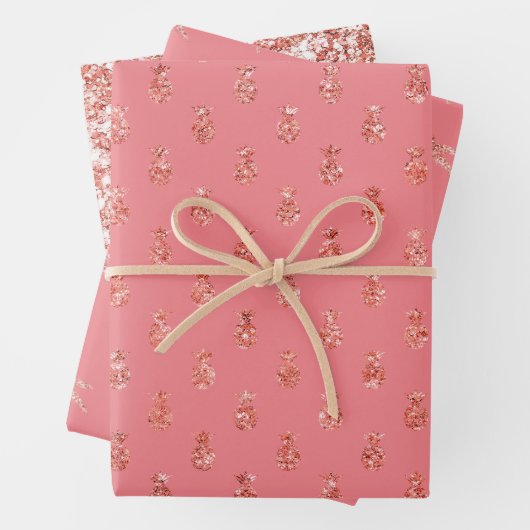 Rose Gold Tropischer Glitzer Ananas Geschenkpapier Set (Beispiel)