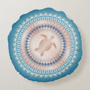 Rose Gold Türkis Schildkröte Mandala   Küstenstil Rundes Kissen