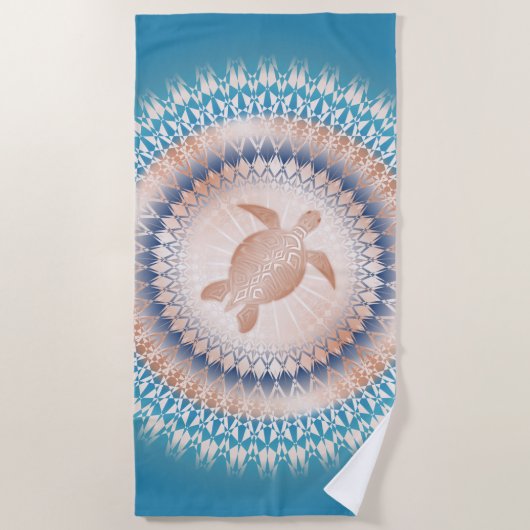 Rose Gold Türkisschildkröte Mandala Küste Strandtuch (Vorderseite)