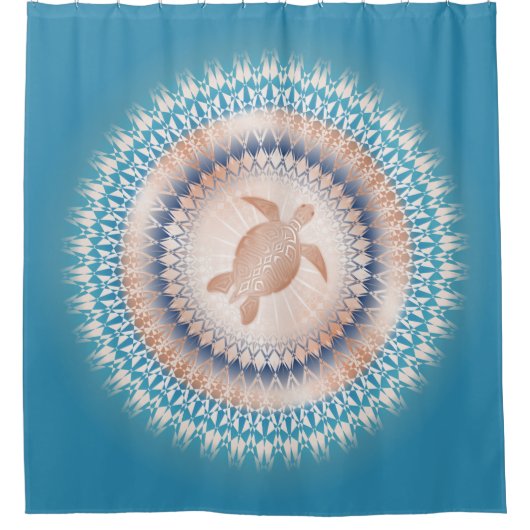 Rose Gold Turquoise Turtle Mandala Duschvorhang (Vorderseite)