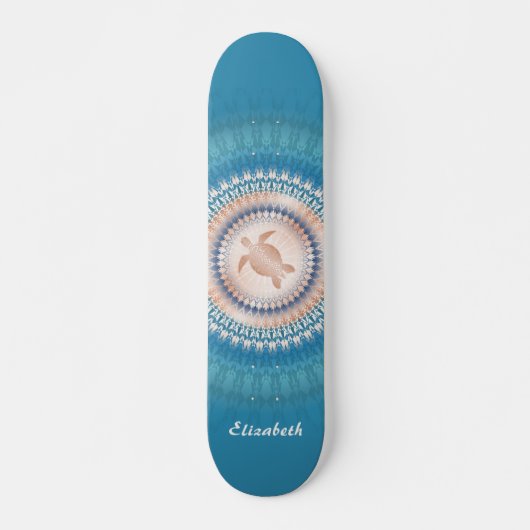 Rose Gold Turquoise Turtle Mandala Monogram Skateboard (Vorne)