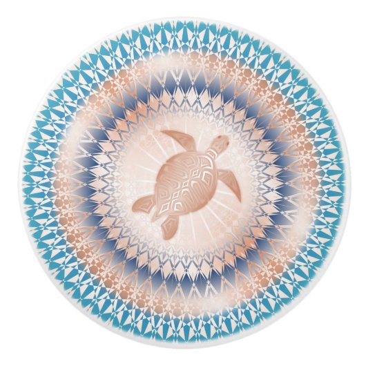 Rose Gold Turquoise Turtle Mandala Nautical Keramikknauf (Vorderseite)