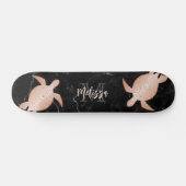 Rose Gold Turtle Black Marble Monogram Skateboard (Horizontal)