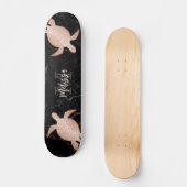 Rose Gold Turtle Black Marble Monogram Skateboard (Vorderseite)