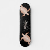Rose Gold Turtle Black Marble Monogram Skateboard (Vorne)