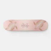 Rose Gold Turtle Blush Apricot Monogram Tropical Skateboard (Horizontal)