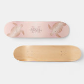 Rose Gold Turtle Blush Apricot Monogram Tropical Skateboard (Horizontal)