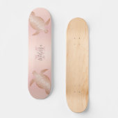 Rose Gold Turtle Blush Apricot Monogram Tropical Skateboard (Vorderseite)