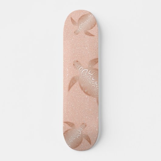 Rose Gold Turtle On Rose Gold Glitter Background Skateboard (Vorne)