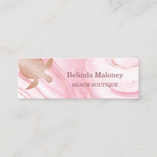 Rose Gold Turtle Pink Marbella Beach Business Card Mini Visitenkarte (Vorderseite)