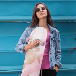 Rose Gold Turtle Pink Marble Ink  Skateboard