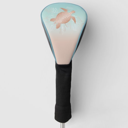 Rose Gold Turtle Tropical Blätter Golf Headcover (Vorderseite)