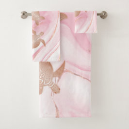 Rose Gold Turtles Tinte Marmorküste Badhandtuch Set