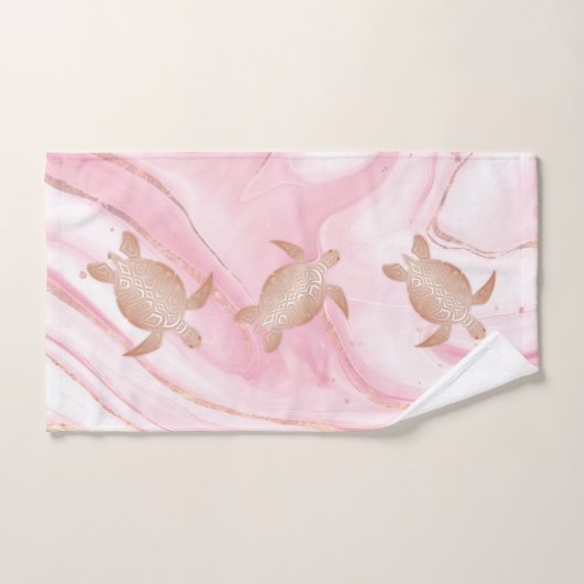 Rose Gold Turtles Tinte Marmorküste Badhandtuch Set (Handtuch)